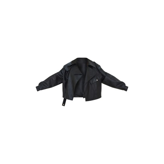 Black Textured Look Faux Leather Biker Jacket Black Textured Look Faux Leather Biker Jacket