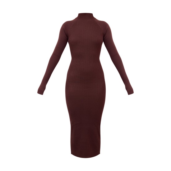 Chocolate Turtle Neck Knitted Bodycon Maxi Dress Chocolate Turtle Neck Knitted Bodycon Maxi Dress