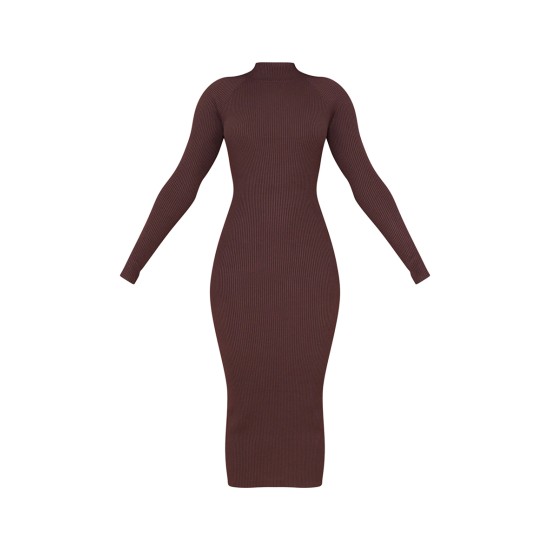 Chocolate Turtle Neck Knitted Bodycon Maxi Dress Chocolate Turtle Neck Knitted Bodycon Maxi Dress