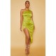 Olive Satin One Shoulder Pleat Detail Midi Dress Olive Satin One Shoulder Pleat Detail Midi Dress