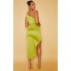 Olive Satin One Shoulder Pleat Detail Midi Dress Olive Satin One Shoulder Pleat Detail Midi Dress