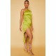 Olive Satin One Shoulder Pleat Detail Midi Dress Olive Satin One Shoulder Pleat Detail Midi Dress