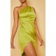Olive Satin One Shoulder Pleat Detail Midi Dress Olive Satin One Shoulder Pleat Detail Midi Dress