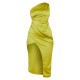 Olive Satin One Shoulder Pleat Detail Midi Dress Olive Satin One Shoulder Pleat Detail Midi Dress