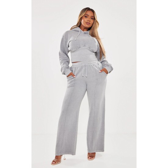 Shape Light Grey Sweat Seam Detail Wide Leg Sweatpants Shape Light Grey Sweat Seam Detail Wide Leg Sweatpants