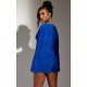 Bright Blue Glitter Plisse Flare Sleeve Cut Out Romper Bright Blue Glitter Plisse Flare Sleeve Cut Out Romper