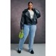 Plus Black Faux Leather Contrast Quilted Lining Oversized Biker Jacket Plus Black Faux Leather Contrast Quilted Lining Oversized Biker Jacket