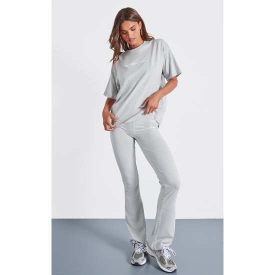 PRETTYLITTLETHING Pale Grey Printed Flared Pants PRETTYLITTLETHING Pale Grey Printed Flared Pants