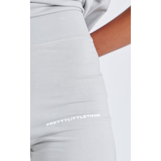 PRETTYLITTLETHING Pale Grey Printed Flared Pants PRETTYLITTLETHING Pale Grey Printed Flared Pants