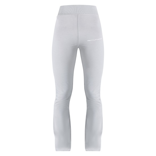PRETTYLITTLETHING Pale Grey Printed Flared Pants PRETTYLITTLETHING Pale Grey Printed Flared Pants