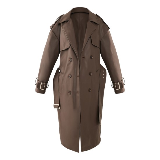 Petite Chocolate Faux Leather Buckle Trench Coat Petite Chocolate Faux Leather Buckle Trench Coat