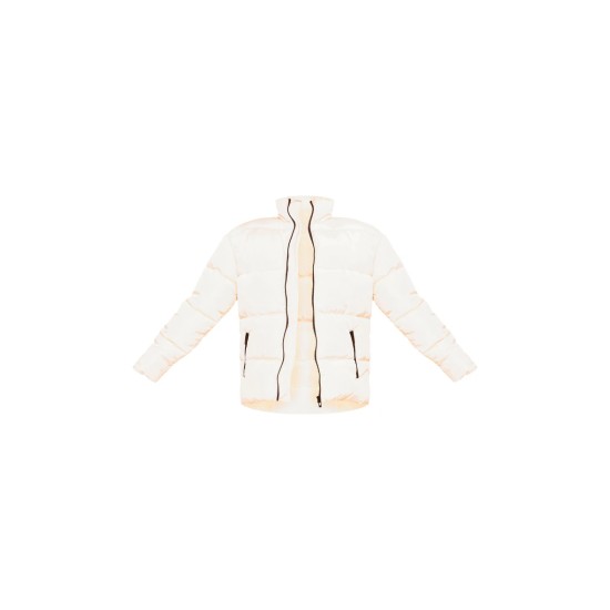 PRETTYLITTLETHING Off White Panelled High Neck Puffer Coat PRETTYLITTLETHING Off White Panelled High Neck Puffer Coat