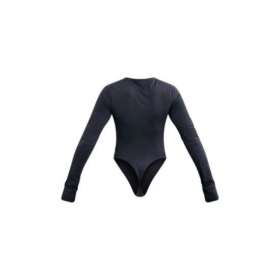 PRETTYLITTLETHING Charcoal Logo Print Long Sleeve Bodysuit PRETTYLITTLETHING Charcoal Logo Print Long Sleeve Bodysuit