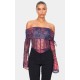 Purple Mesh Bardot Boning Corset Purple Mesh Bardot Boning Corset