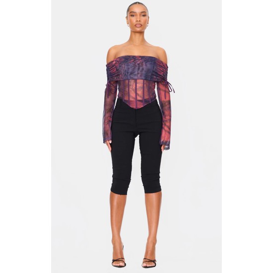 Purple Mesh Bardot Boning Corset Purple Mesh Bardot Boning Corset