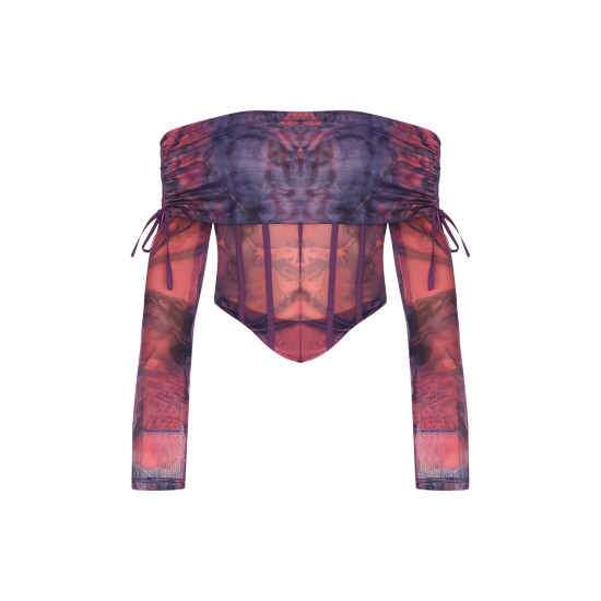 Purple Mesh Bardot Boning Corset Purple Mesh Bardot Boning Corset