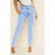 Light Blue Wash Asymmetric Waistband Long Straight Leg Jeans Light Blue Wash Asymmetric Waistband Long Straight Leg Jeans