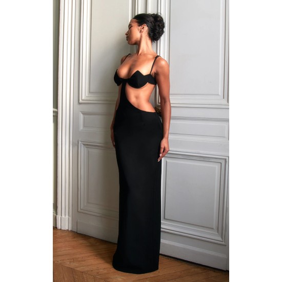 PLT Label Black Extreme Cut Out Bust Detail Tailored Maxi Dress PLT Label Black Extreme Cut Out Bust Detail Tailored Maxi Dress