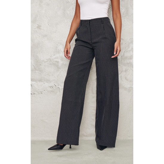 Tall Black Pinstripe Tailored Wide Leg Pants Tall Black Pinstripe Tailored Wide Leg Pants