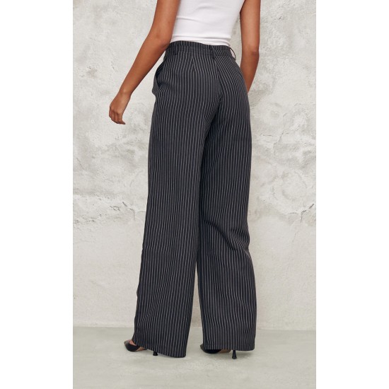 Tall Black Pinstripe Tailored Wide Leg Pants Tall Black Pinstripe Tailored Wide Leg Pants
