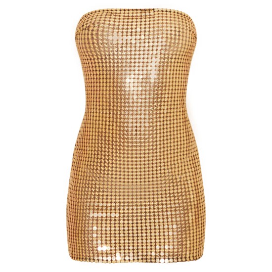 Gold Sheer Sequin Bandeau Bodycon Dress Gold Sheer Sequin Bandeau Bodycon Dress