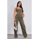 Khaki Twill Pocket Detail High Waist Cargo Pants Khaki Twill Pocket Detail High Waist Cargo Pants
