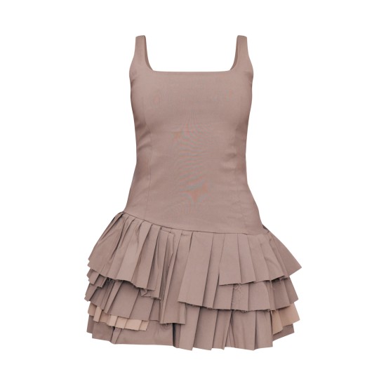 Taupe Stretch Woven Extreme Pleated Shift Dress Taupe Stretch Woven Extreme Pleated Shift Dress