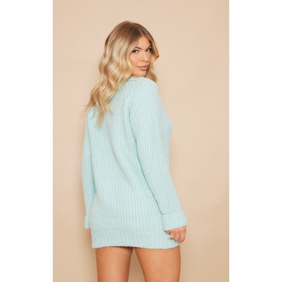 Sage Rolled Neck Super Chunky Knit Sweater Dress Sage Rolled Neck Super Chunky Knit Sweater Dress