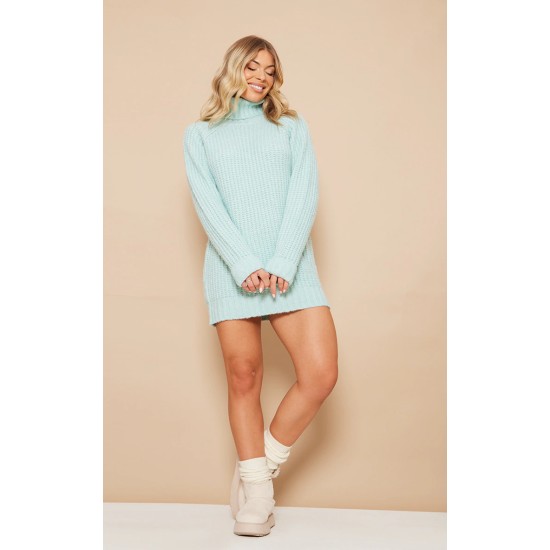 Sage Rolled Neck Super Chunky Knit Sweater Dress Sage Rolled Neck Super Chunky Knit Sweater Dress