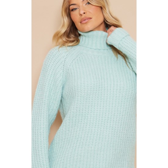 Sage Rolled Neck Super Chunky Knit Sweater Dress Sage Rolled Neck Super Chunky Knit Sweater Dress