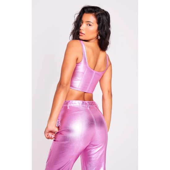 Pink Metallic Denim Stitch Detail Corset Pink Metallic Denim Stitch Detail Corset
