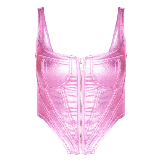 Pink Metallic Denim Stitch Detail Corset Pink Metallic Denim Stitch Detail Corset