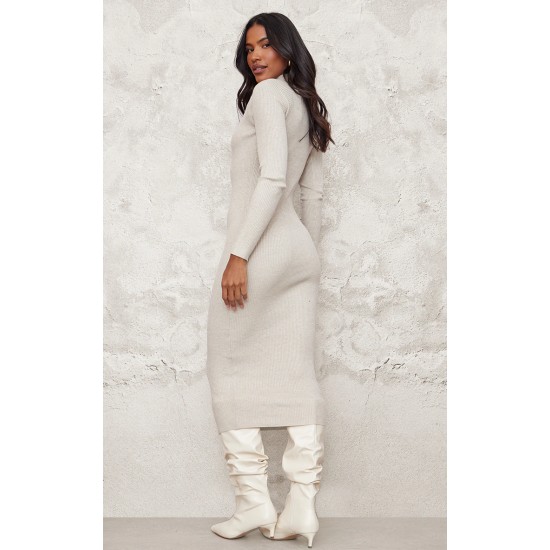Stone Turtle Neck Knitted Bodycon Maxi Dress Stone Turtle Neck Knitted Bodycon Maxi Dress