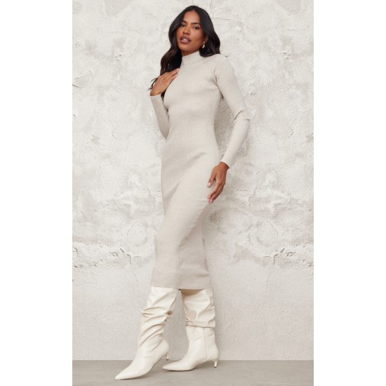 Stone Turtle Neck Knitted Bodycon Maxi Dress Stone Turtle Neck Knitted Bodycon Maxi Dress