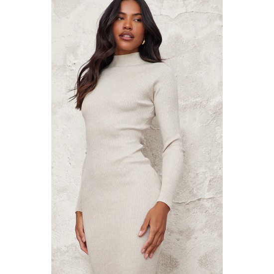 Stone Turtle Neck Knitted Bodycon Maxi Dress Stone Turtle Neck Knitted Bodycon Maxi Dress