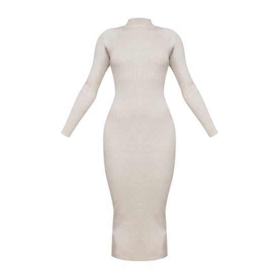 Stone Turtle Neck Knitted Bodycon Maxi Dress Stone Turtle Neck Knitted Bodycon Maxi Dress