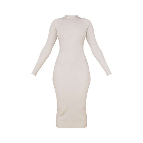 Stone Turtle Neck Knitted Bodycon Maxi Dress Stone Turtle Neck Knitted Bodycon Maxi Dress