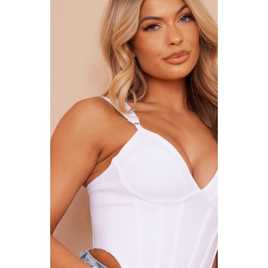 White Bandage Dip Hem Bust Cup Corset White Bandage Dip Hem Bust Cup Corset