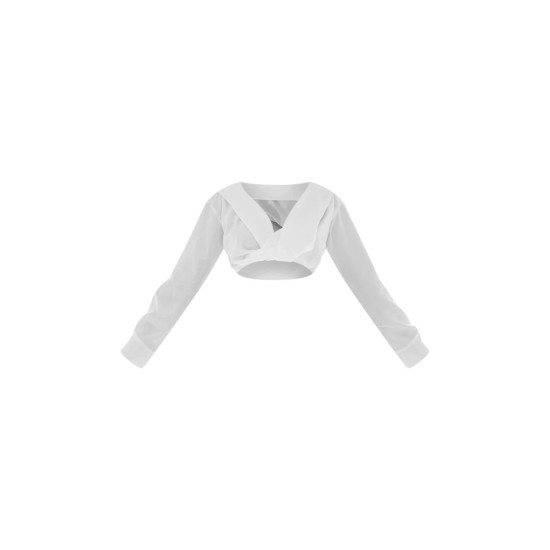 White Satin Bardot Twist Front Crop Blouse White Satin Bardot Twist Front Crop Blouse