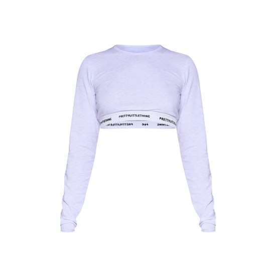 PRETTYLITTLETHING Tape Grey Marl Long Sleeve PJ Top PRETTYLITTLETHING Tape Grey Marl Long Sleeve PJ Top