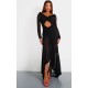 Black Mesh Long Sleeve Frill Detail Cut Out Maxi Dress Black Mesh Long Sleeve Frill Detail Cut Out Maxi Dress