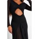Black Mesh Long Sleeve Frill Detail Cut Out Maxi Dress Black Mesh Long Sleeve Frill Detail Cut Out Maxi Dress