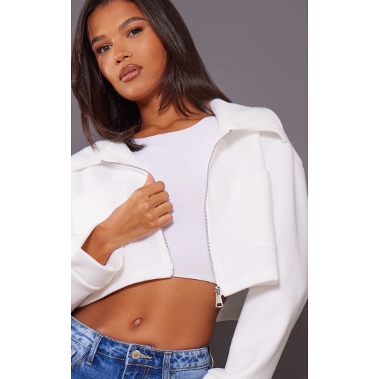 Cream Wool Look Pocket Detail Cropped Jacket Cream Wool Look Pocket Detail Cropped Jacket