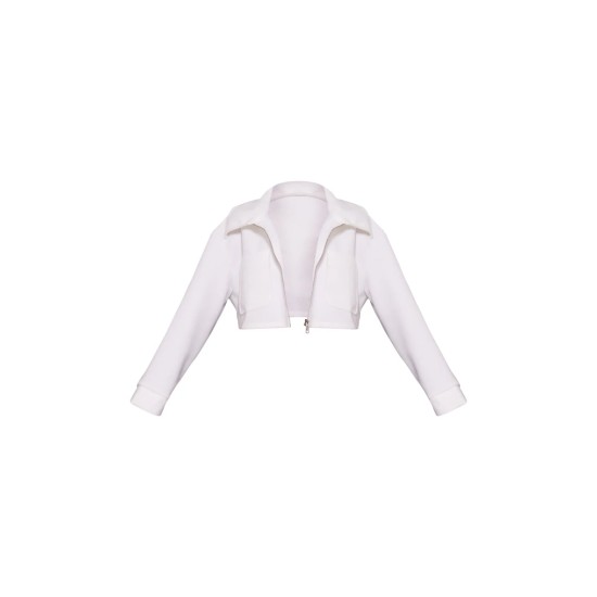 Cream Wool Look Pocket Detail Cropped Jacket Cream Wool Look Pocket Detail Cropped Jacket