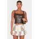 Stone Snake Print Faux Leather Frill Hem Mini Skirt Stone Snake Print Faux Leather Frill Hem Mini Skirt