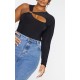 Plus Black Cut Out Ring Detail Long Sleeve Bodysuit Plus Black Cut Out Ring Detail Long Sleeve Bodysuit