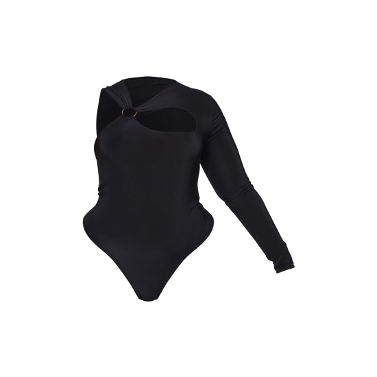 Plus Black Cut Out Ring Detail Long Sleeve Bodysuit Plus Black Cut Out Ring Detail Long Sleeve Bodysuit