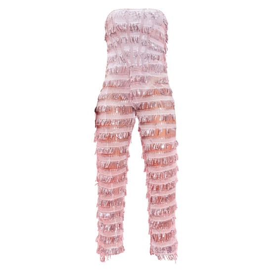 Silver Tassel Sequin Corset Bandeau Jumpsuit Silver Tassel Sequin Corset Bandeau Jumpsuit