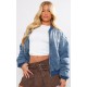 Vintage Mid Wash Quilted Oversized Denim Bomber Jacket Vintage Mid Wash Quilted Oversized Denim Bomber Jacket