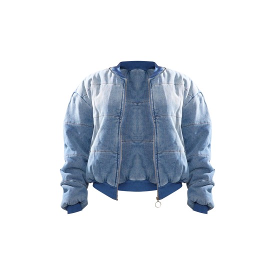 Vintage Mid Wash Quilted Oversized Denim Bomber Jacket Vintage Mid Wash Quilted Oversized Denim Bomber Jacket